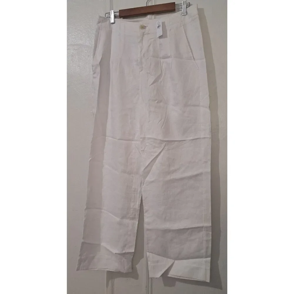 Banana republic women size 10 wide leg pants white beach resort wear 100% linen